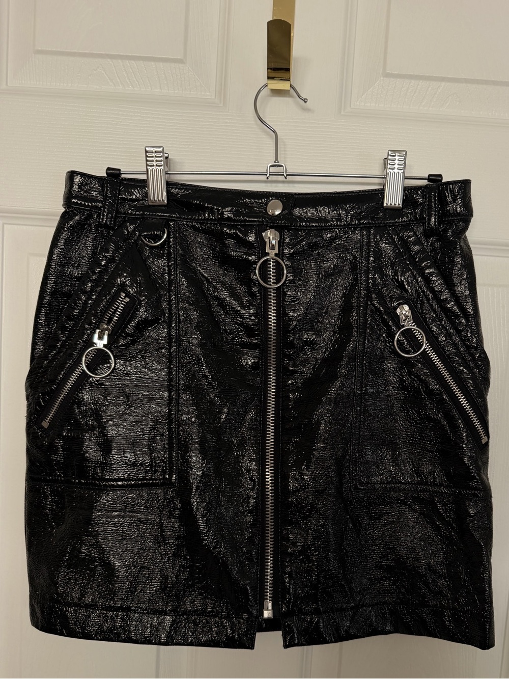 Stone Row Black Faux-Leather Zip Front Mini Skirt
